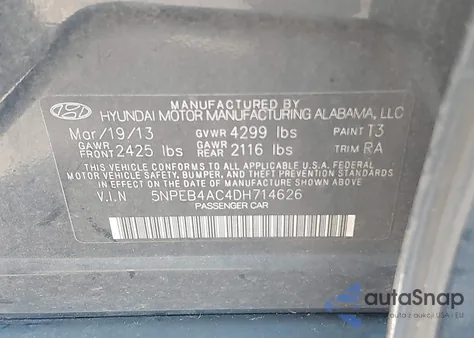 2013 Hyundai Sonata Gls из США, поврежденный, VIN 5NPEB4AC4DH714626